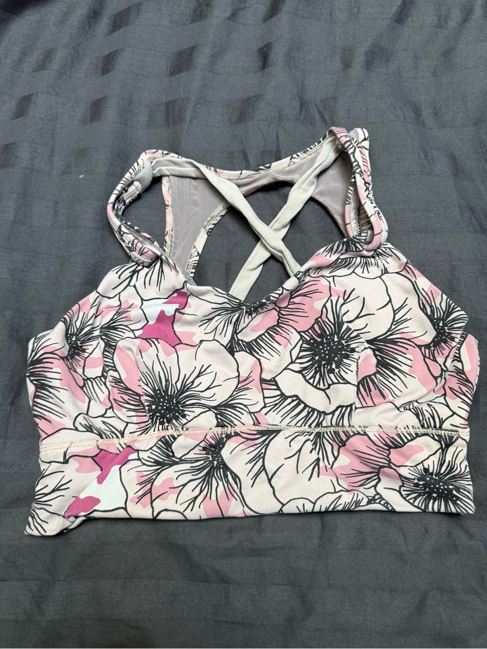 Born Primitive Nursing Sports Bra Floral Pink & White Strappy Sports Bra